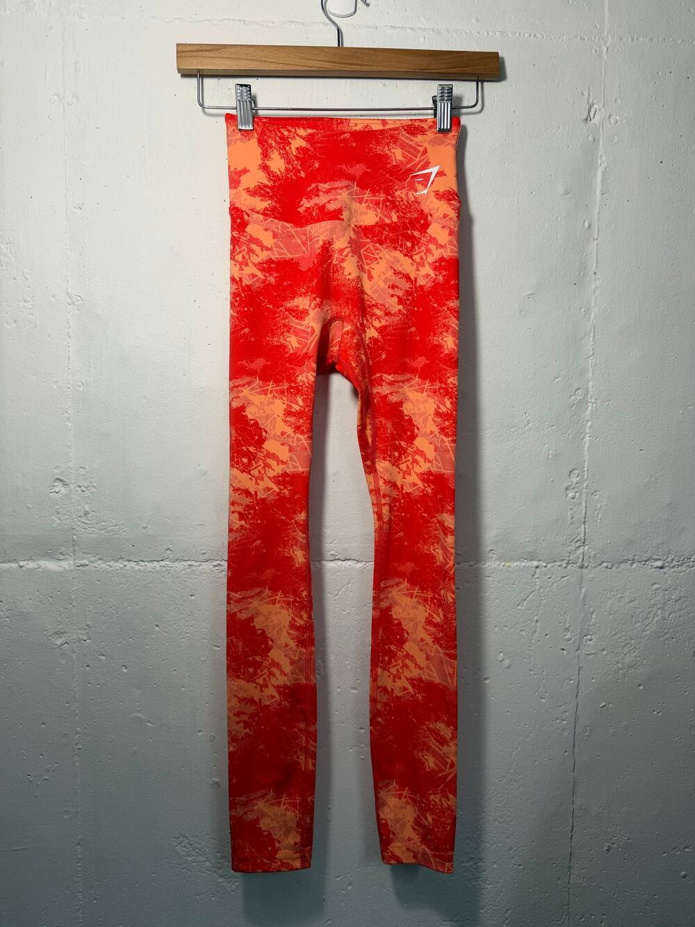 Gymshark Red Orange Tie Dye Splotchy High Rise Athletic Workout Leggings Size xs